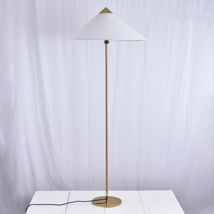 Rattan Stem Floor Lamp with White Fabric Shade