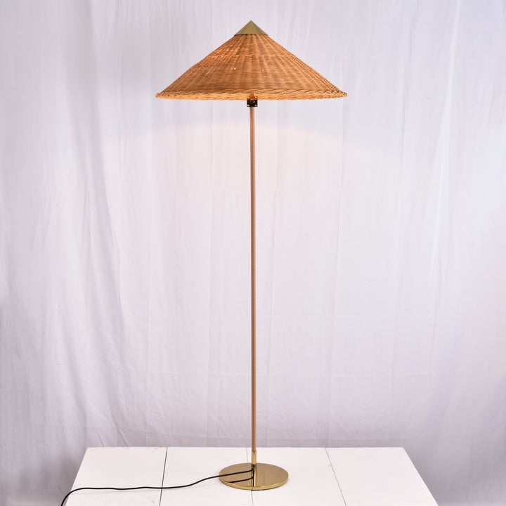 Rattan Stem Floor Lamp with White Fabric Shade