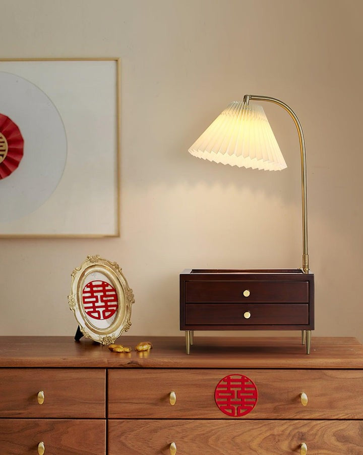 Reclaimed Wood Table Lamp with Drawer Storage