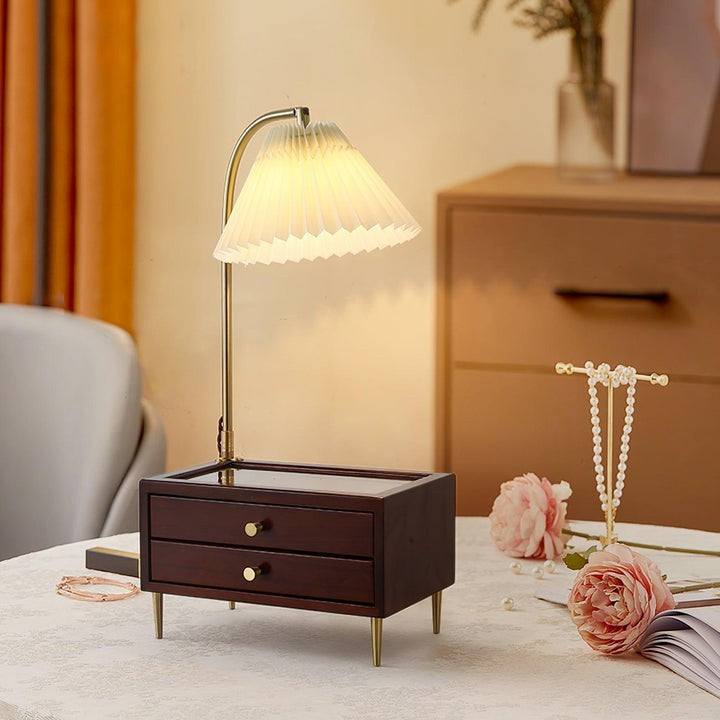 Reclaimed Wood Table Lamp with Drawer Storage