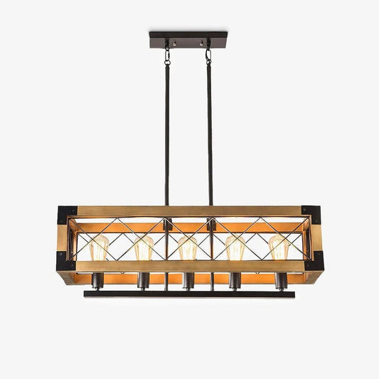 Rectangular Wood & Metal Kitchen Island Pendant Light