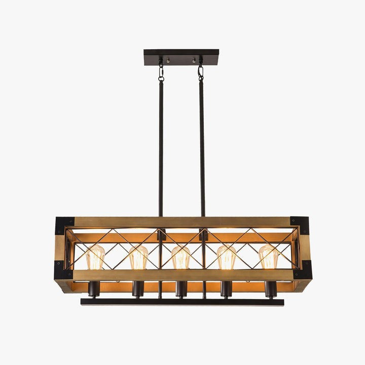 Rectangular Wood & Metal Kitchen Island Pendant Light