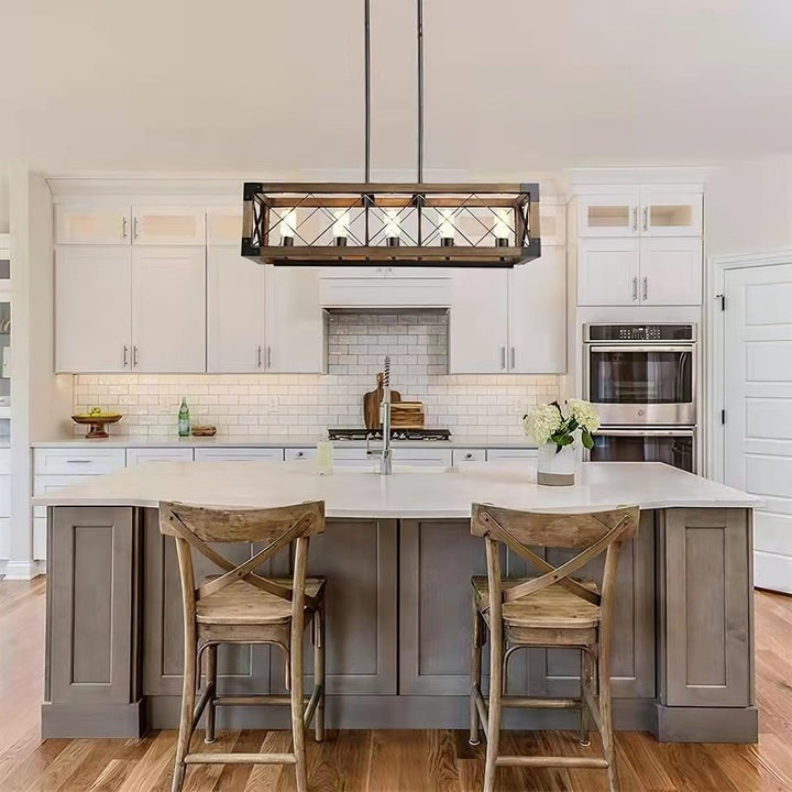 Rectangular Wood & Metal Kitchen Island Pendant Light