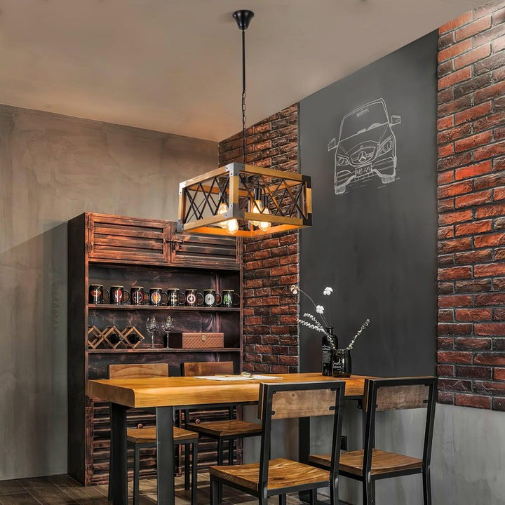 Rectangular Wood & Metal Kitchen Island Pendant Light