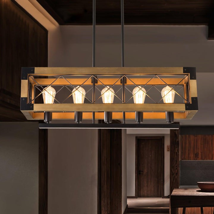 Rectangular Wood & Metal Kitchen Island Pendant Light