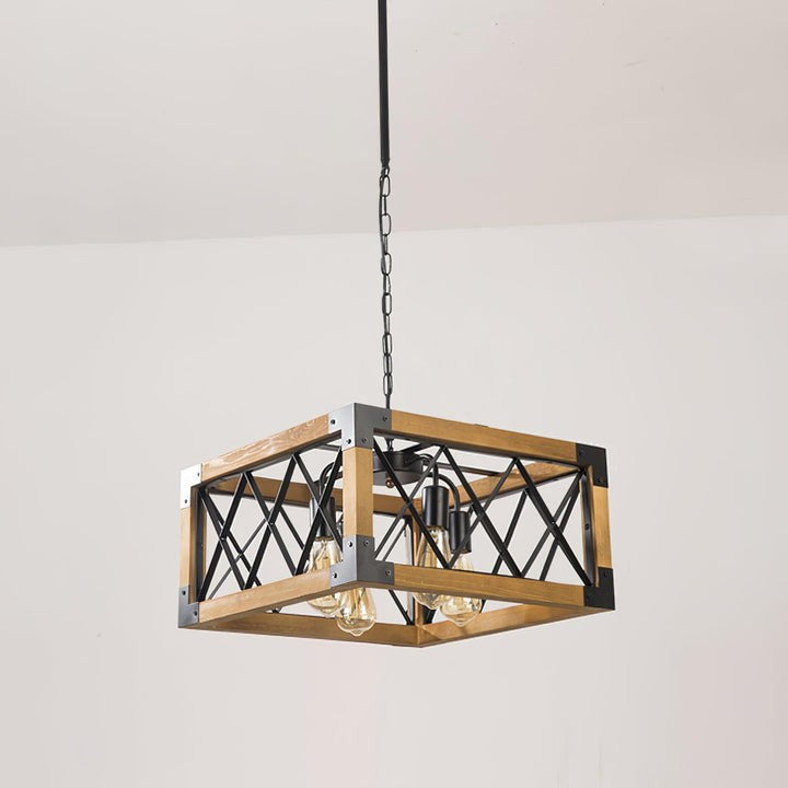 Rectangular Wood & Metal Kitchen Island Pendant Light