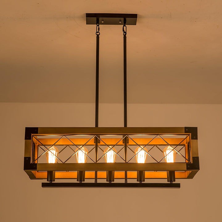 Rectangular Wood & Metal Kitchen Island Pendant Light