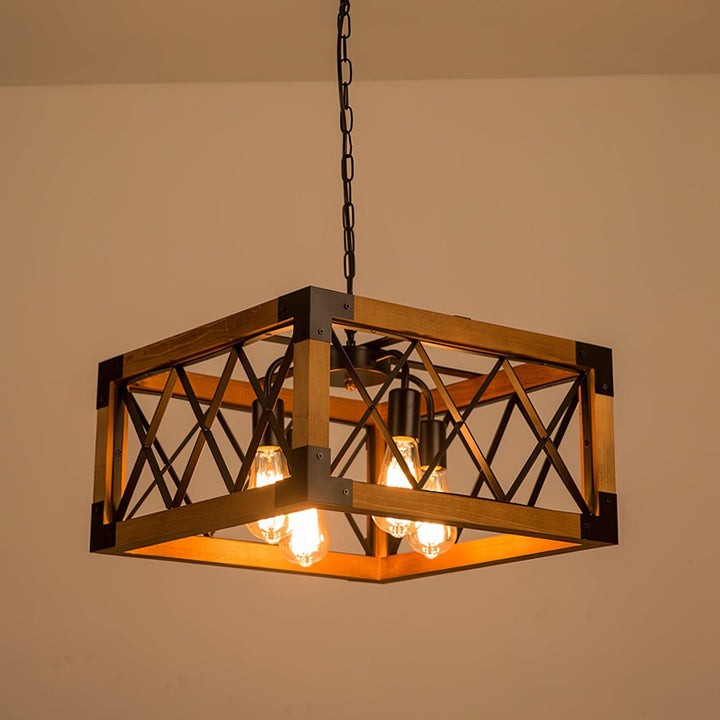 Rectangular Wood & Metal Kitchen Island Pendant Light