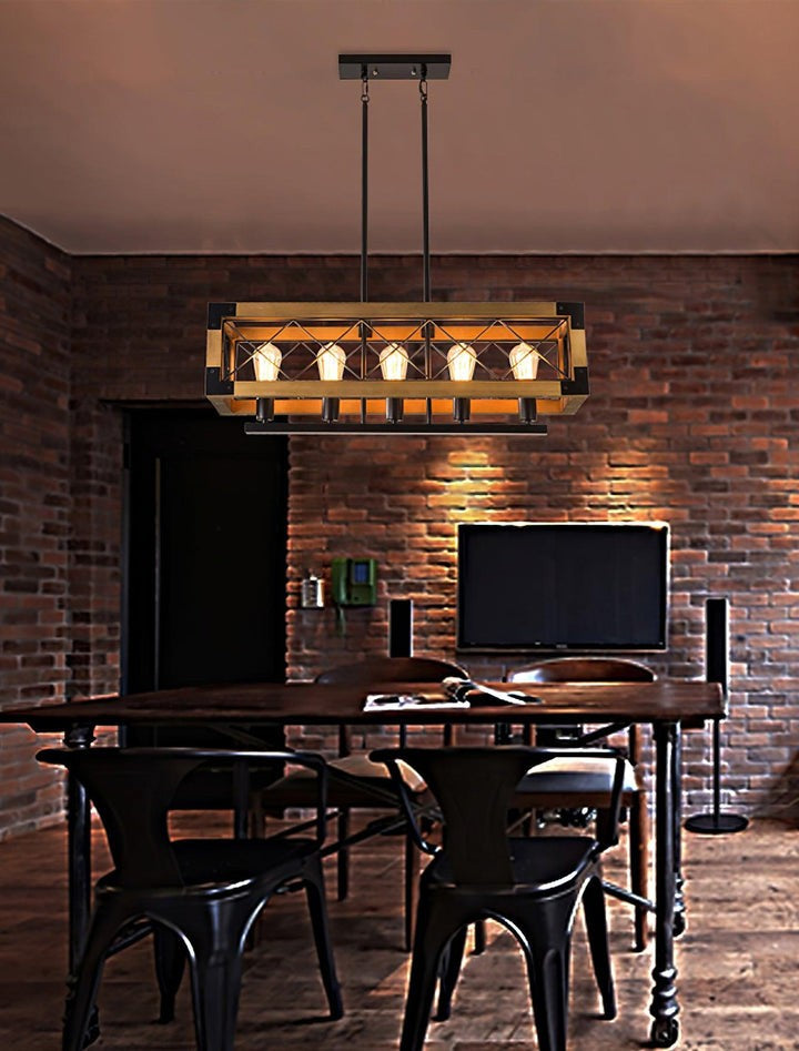 Rectangular Wood & Metal Kitchen Island Pendant Light