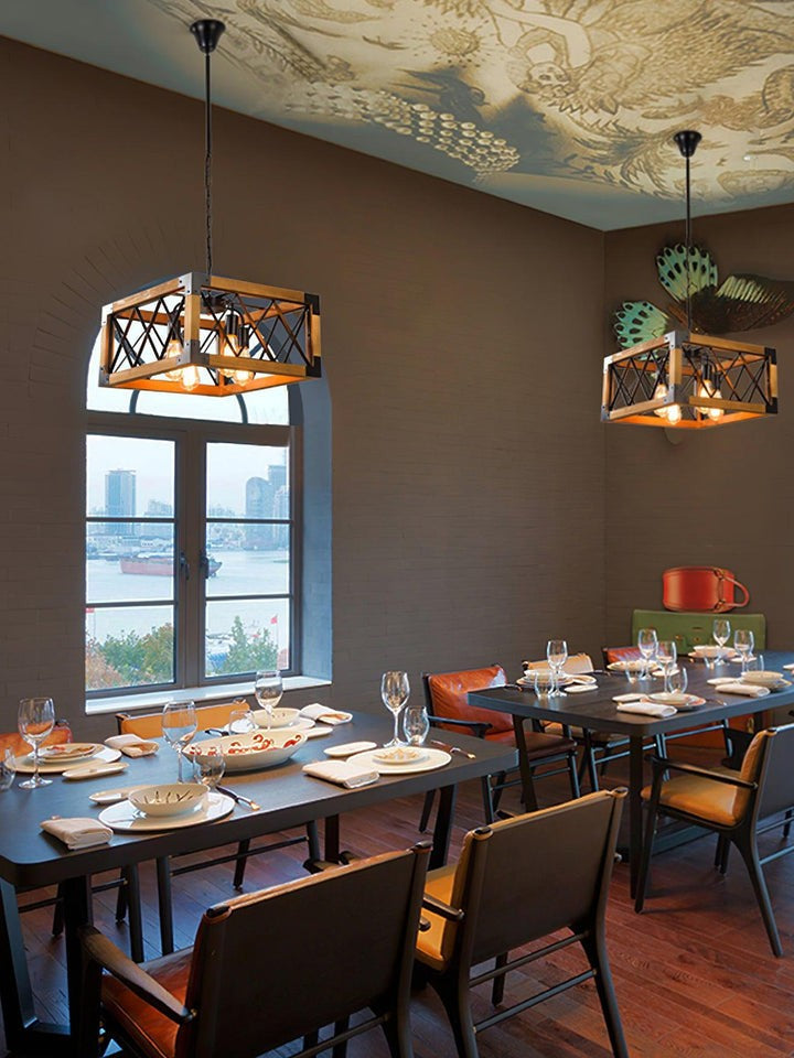 Rectangular Wood & Metal Kitchen Island Pendant Light