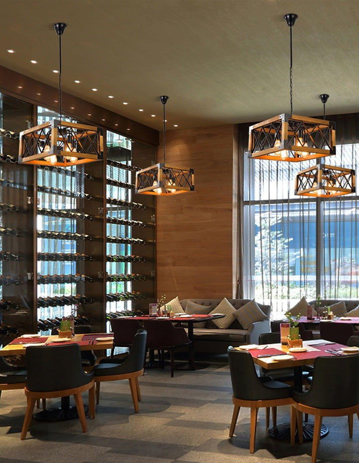 Rectangular Wood & Metal Kitchen Island Pendant Light