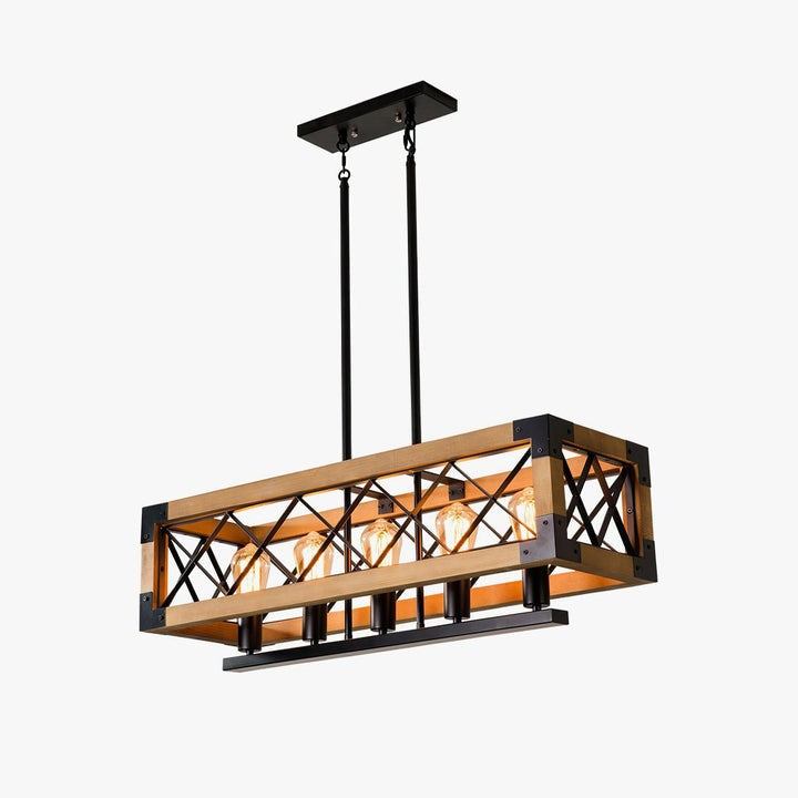 Rectangular Wood & Metal Kitchen Island Pendant Light