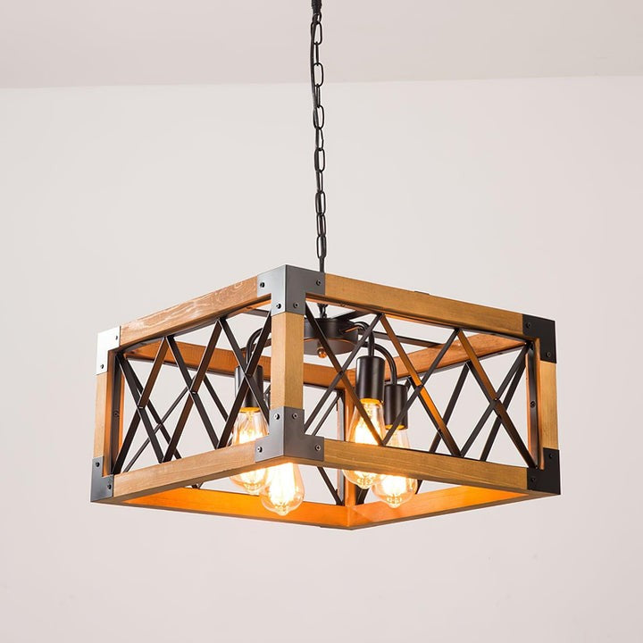 Rectangular Wood & Metal Kitchen Island Pendant Light