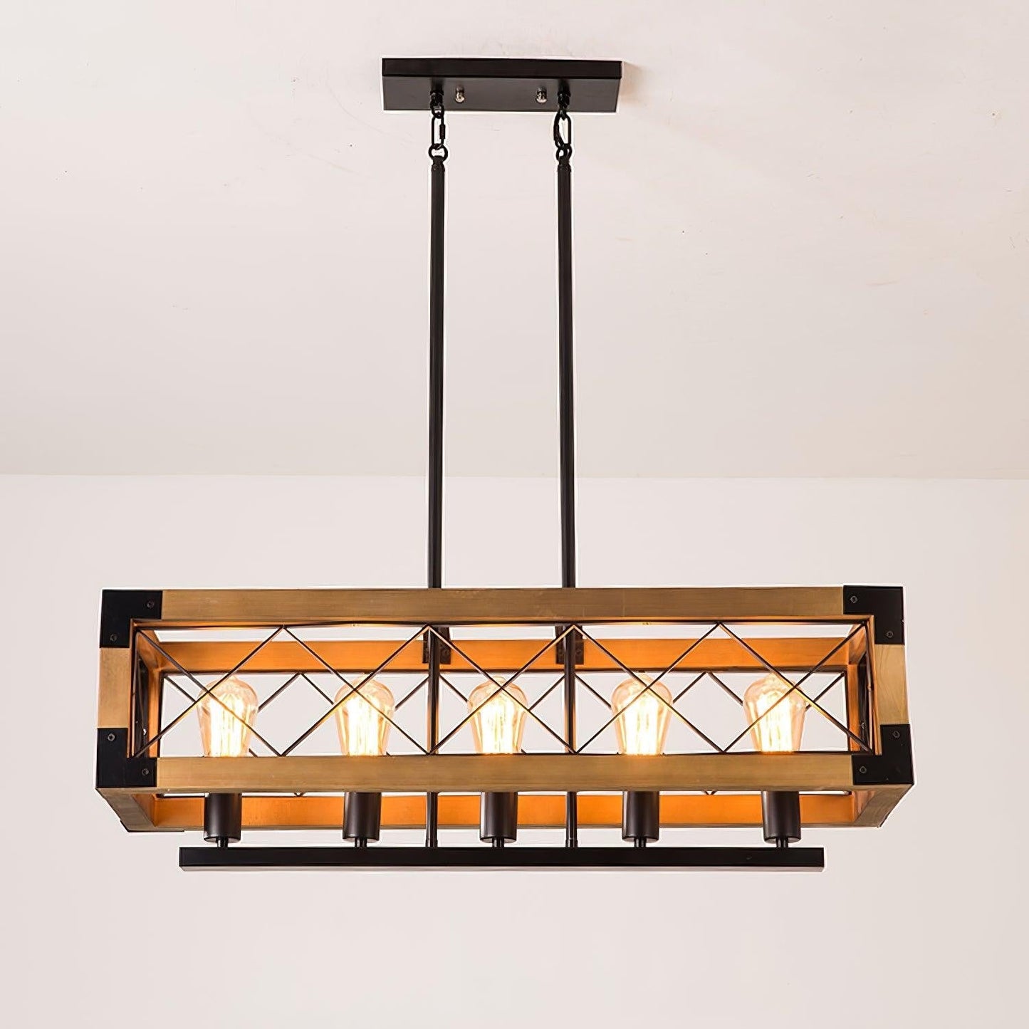 Rectangular Wood & Metal Kitchen Island Pendant Light