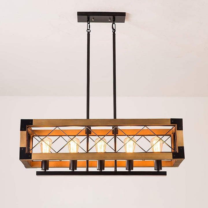 Rectangular Wood & Metal Kitchen Island Pendant Light