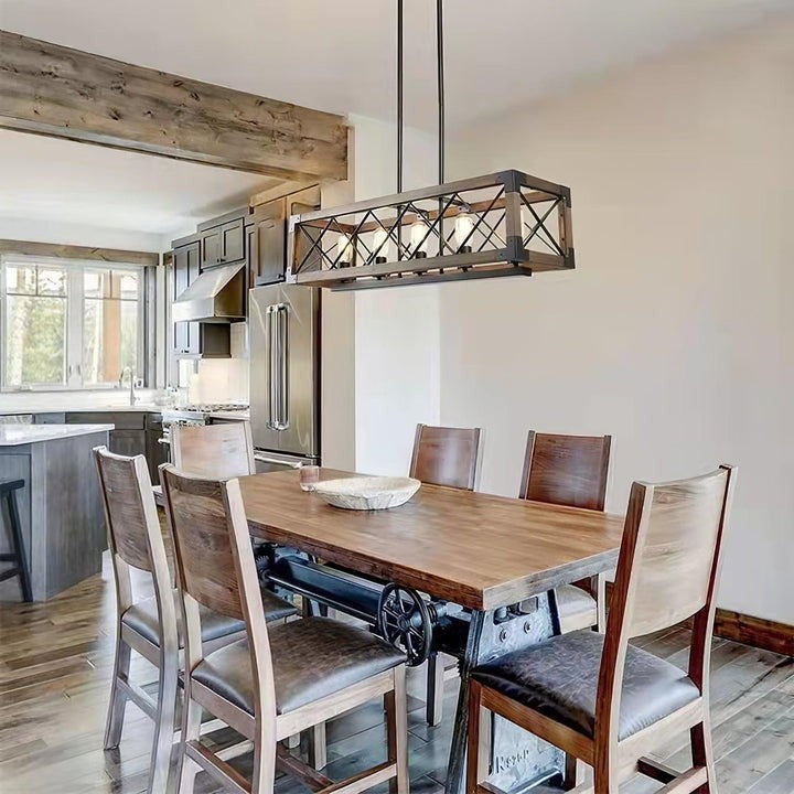 Rectangular Wood & Metal Kitchen Island Pendant Light