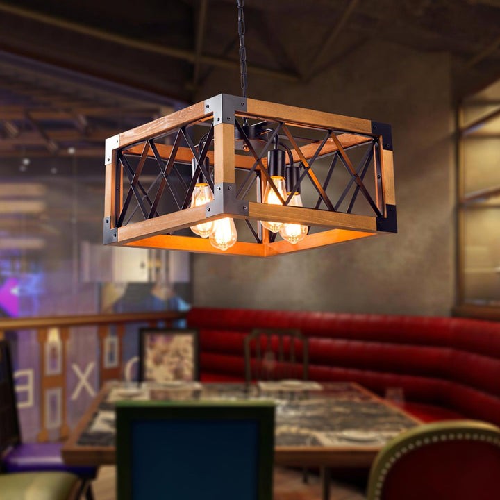 Rectangular Wood & Metal Kitchen Island Pendant Light