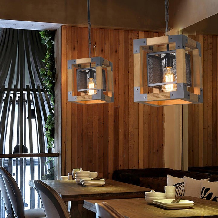 Rectangular Wood & Metal Kitchen Island Pendant Light