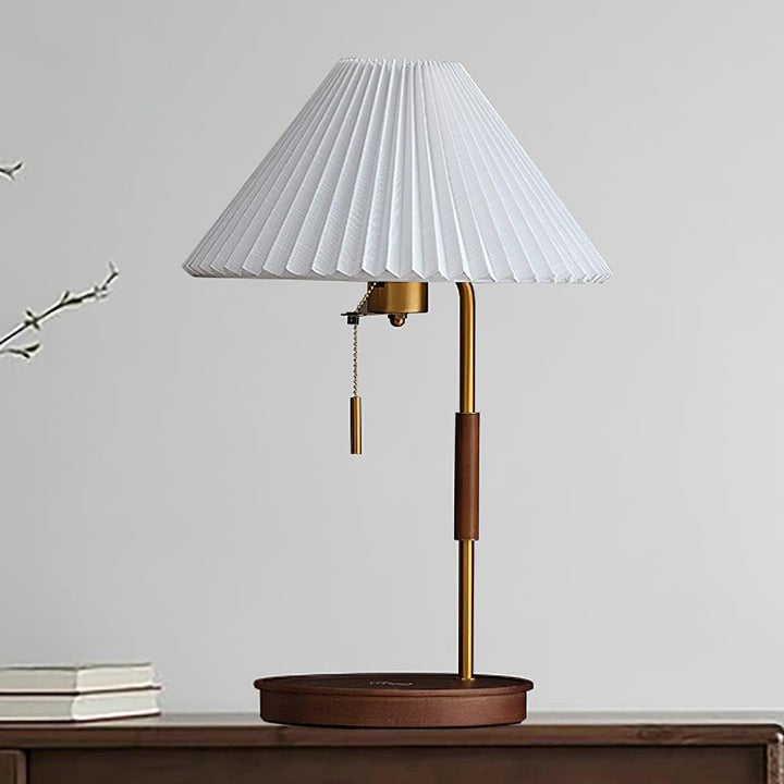 Retro Mahogany Table Lamp with Brass Accent