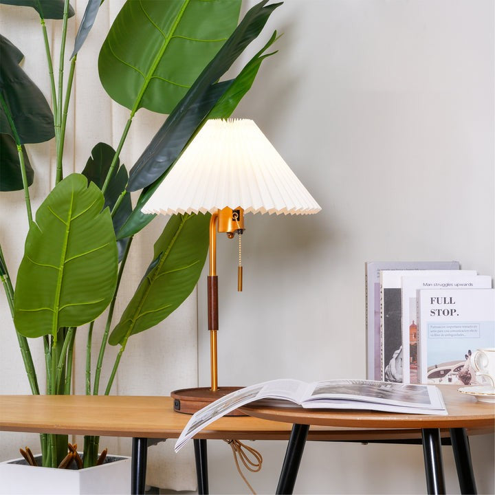 Retro Mahogany Table Lamp with Brass Accent