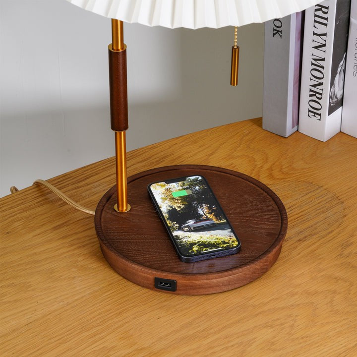 Retro Mahogany Table Lamp with Brass Accent