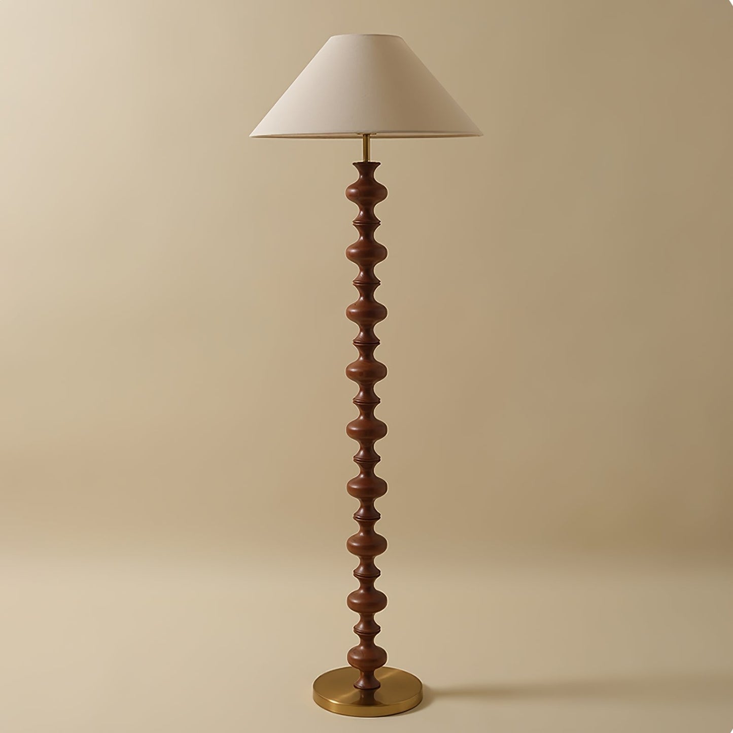 Rhythmic Sculpted Wooden Floor Lamp with Pleated Shade