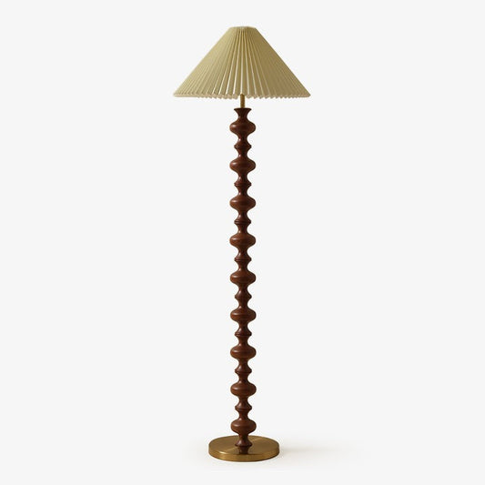 Rhythmic Sculpted Wooden Floor Lamp with Pleated Shade