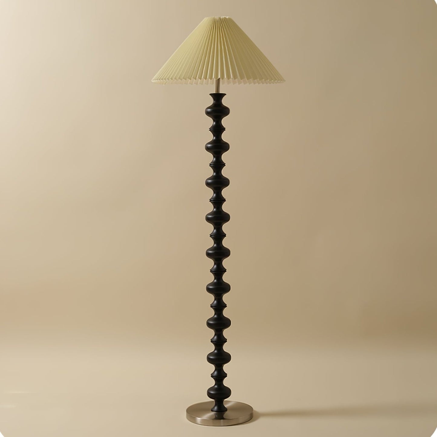 Rhythmic Sculpted Wooden Floor Lamp with Pleated Shade