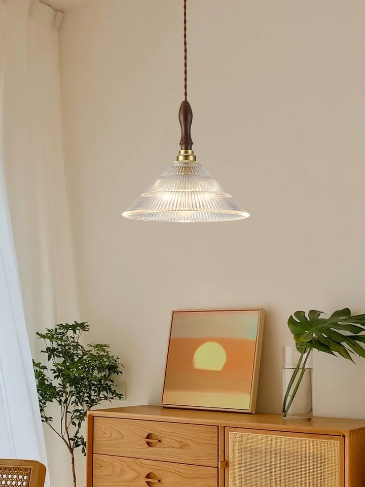 Ripple Glass Pendant Ceiling Light with Wood Accents