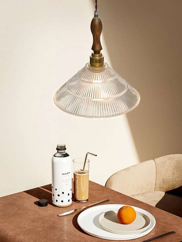 Ripple Glass Pendant Ceiling Light with Wood Accents