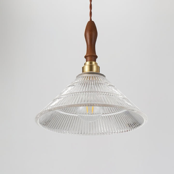 Ripple Glass Pendant Ceiling Light with Wood Accents
