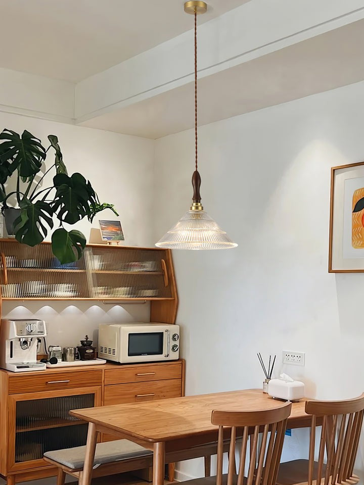 Ripple Glass Pendant Ceiling Light with Wood Accents