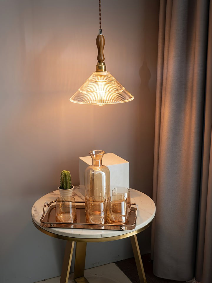 Ripple Glass Pendant Ceiling Light with Wood Accents