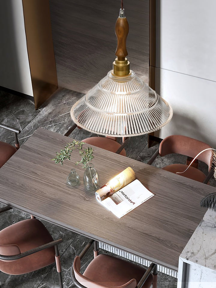 Ripple Glass Pendant Ceiling Light with Wood Accents