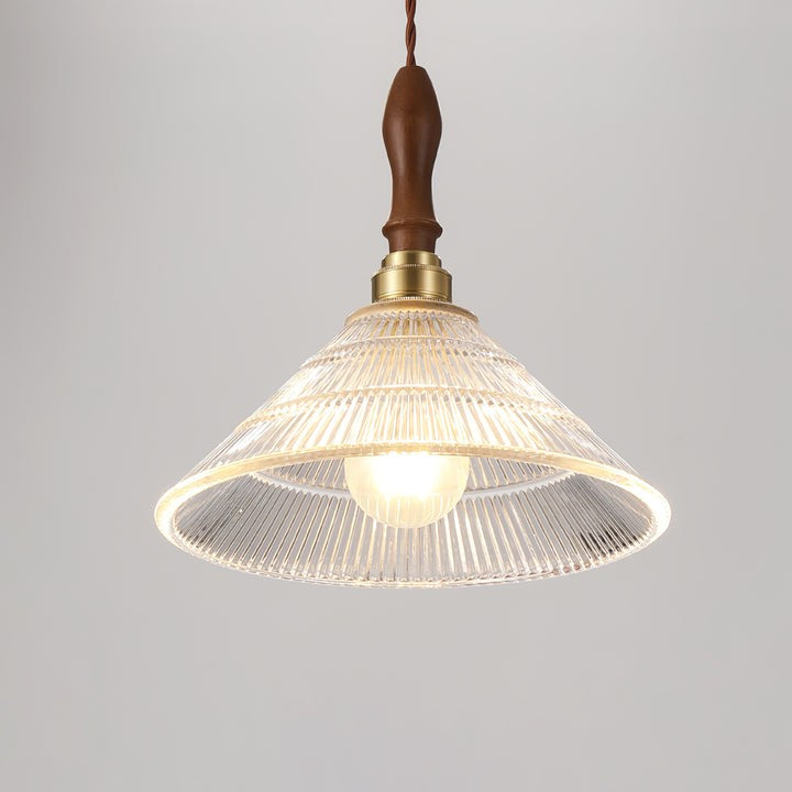 Ripple Glass Pendant Ceiling Light with Wood Accents