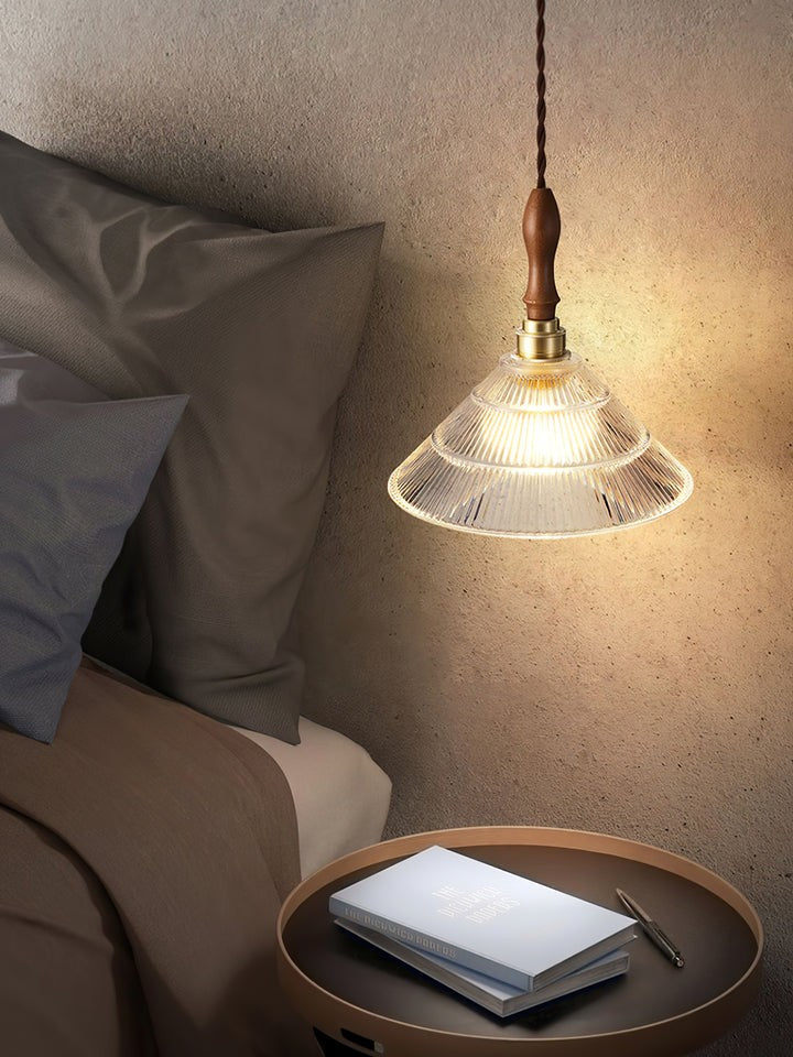 Ripple Glass Pendant Ceiling Light with Wood Accents
