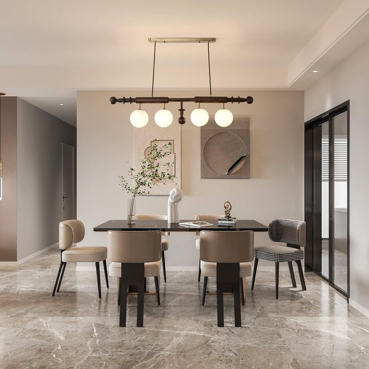 Roman Column LED Chandelier with Walnut Wood & Glass