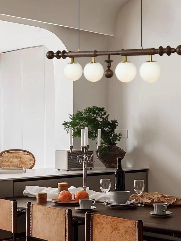 Roman Column LED Chandelier with Walnut Wood & Glass