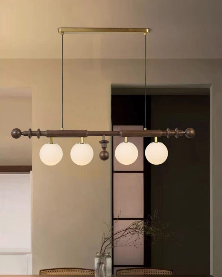 Roman Column LED Chandelier with Walnut Wood & Glass