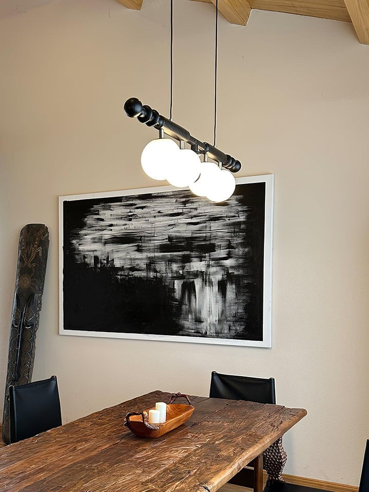 Roman Column LED Chandelier with Walnut Wood & Glass