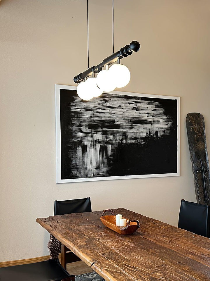 Roman Column LED Chandelier with Walnut Wood & Glass