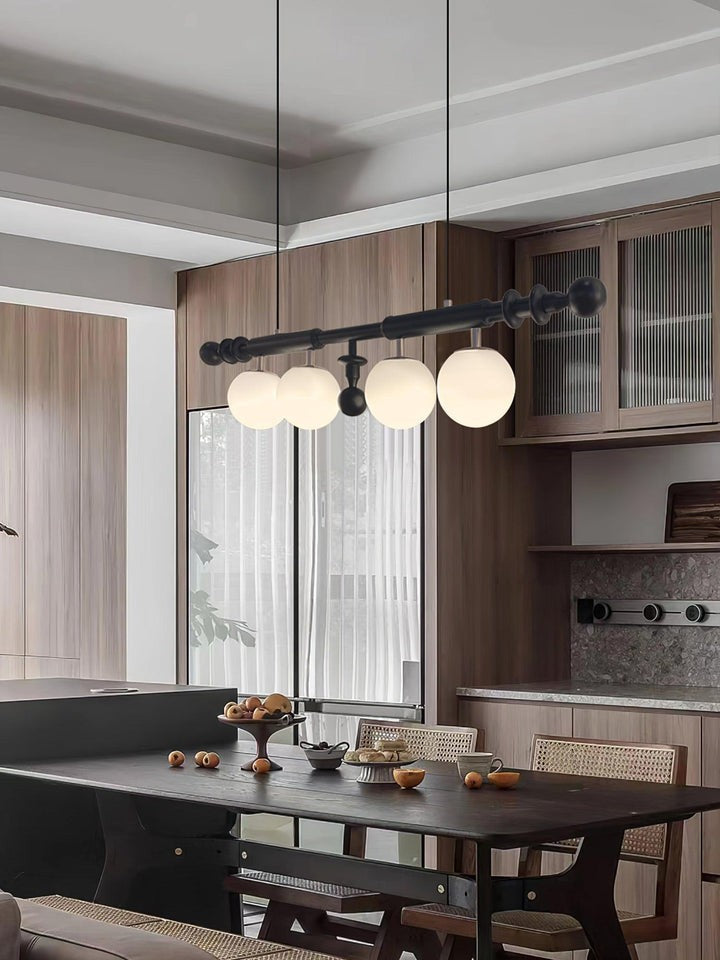 Roman Column LED Chandelier with Walnut Wood & Glass