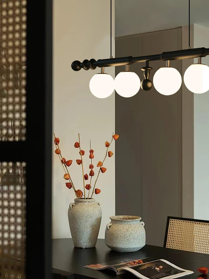 Roman Column LED Chandelier with Walnut Wood & Glass