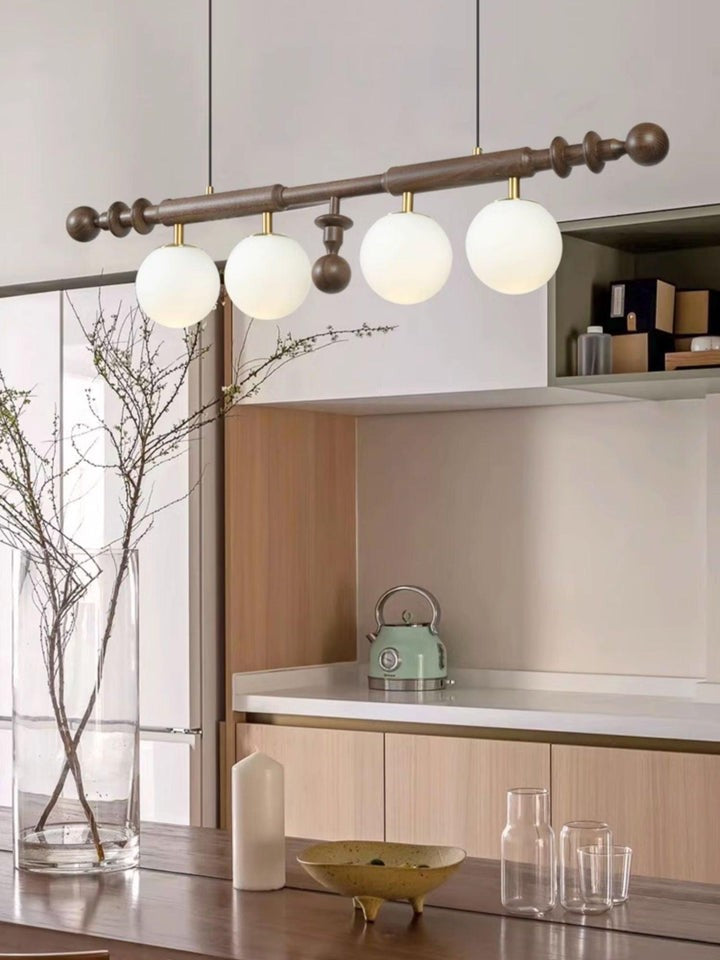 Roman Column LED Chandelier with Walnut Wood & Glass