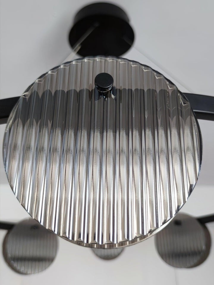 Round Black Metal LED Chandelier with Smoky Glass Shades