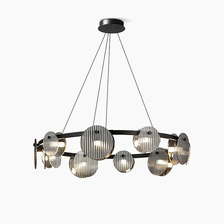Round Black Metal LED Chandelier with Smoky Glass Shades