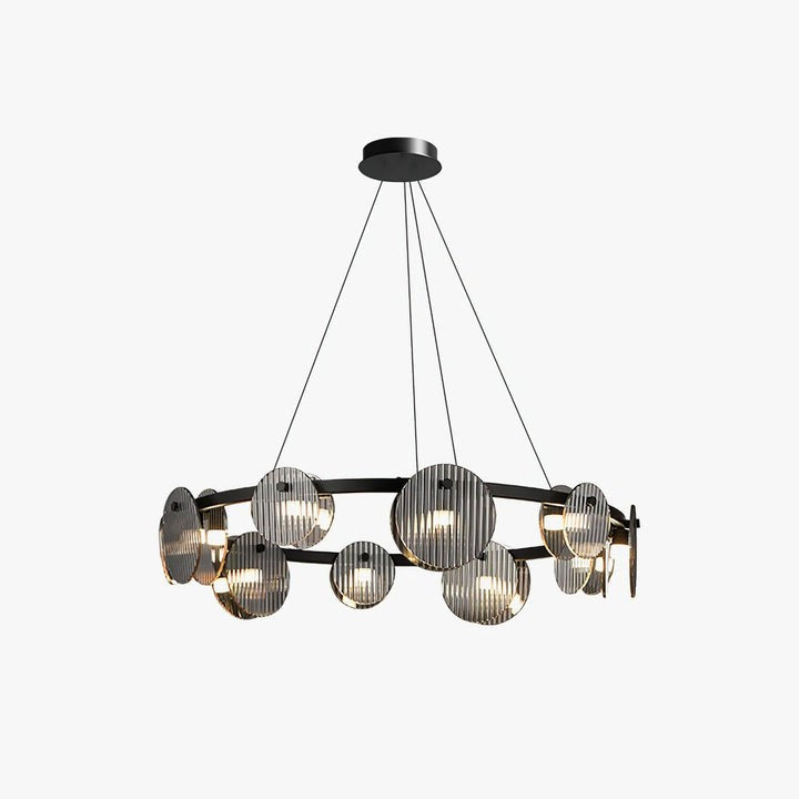 Round Black Metal LED Chandelier with Smoky Glass Shades