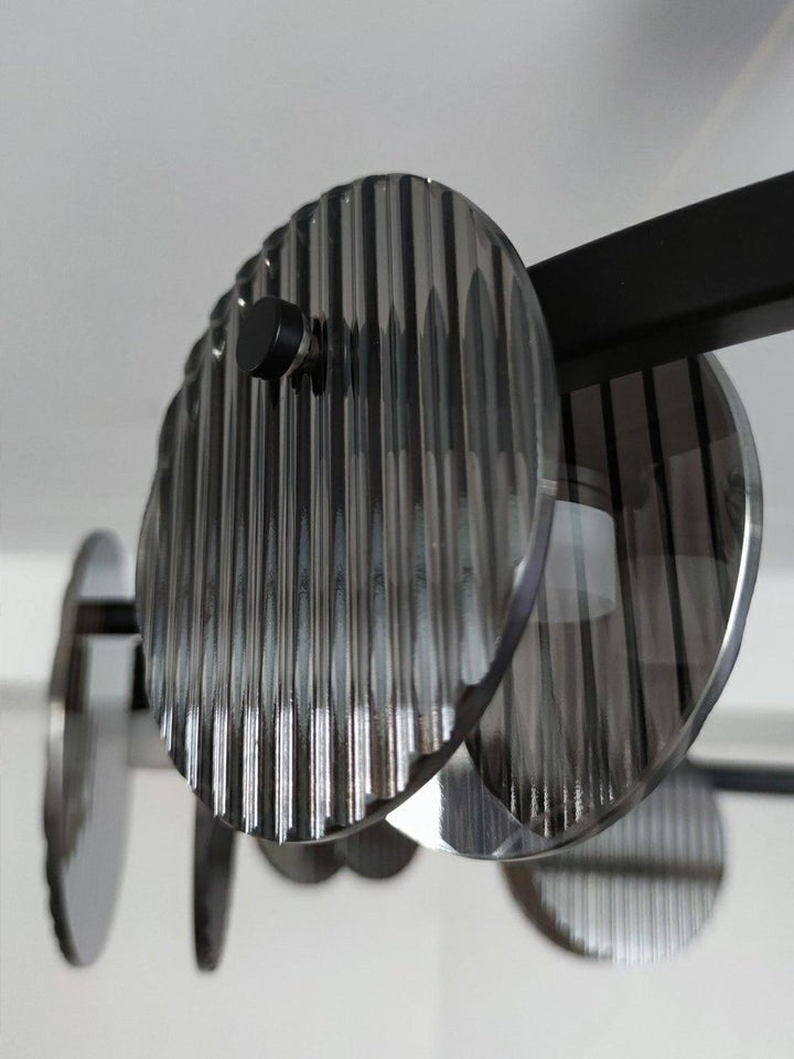 Round Black Metal LED Chandelier with Smoky Glass Shades