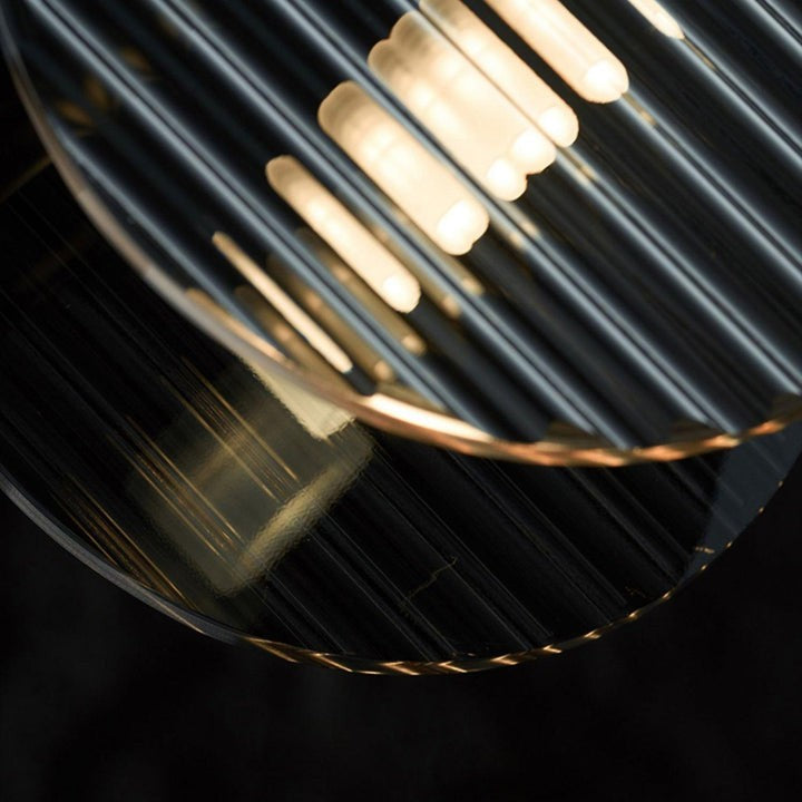 Round Black Metal LED Chandelier with Smoky Glass Shades