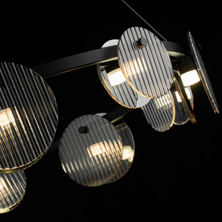 Round Black Metal LED Chandelier with Smoky Glass Shades